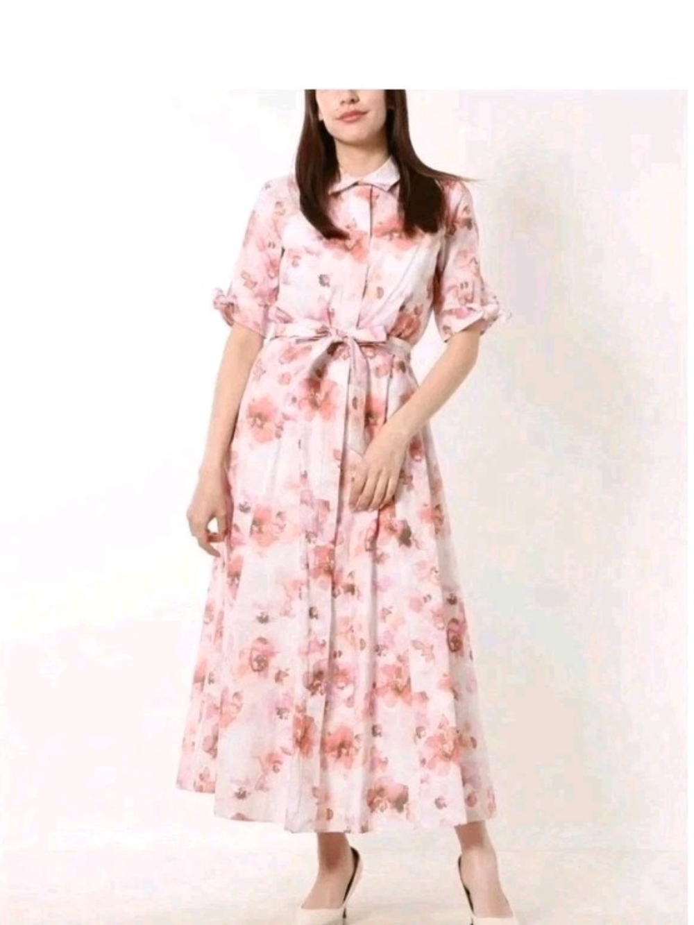 Calvin Klein Floral Maxi Dress Button Front Belted Cotton Women's Size 12 NWOT